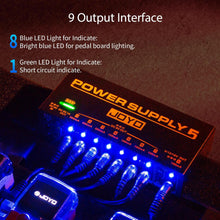 Load image into Gallery viewer, JOYO Built-in 4400mAh Rechargeable Battery Guitar Effect Pedal Power Supply 8 Outputs 9V 12V 18V (100mA, 500mA) Jacks &amp; 5V/1A USB Port (JP-05)
