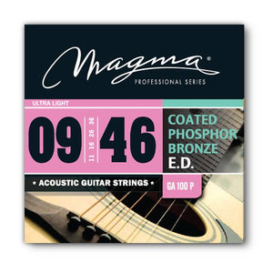 Magma Acoustic Guitar Strings Light Gauge COATED Phosphor Bronze Set, .009 - .046 (GA100P)