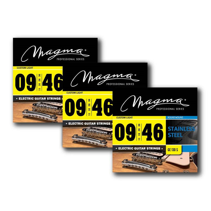 Magma Electric Guitar Strings Regular Light Gauge Stainless Steel 3 Set, .009 - .046 (FBA-GE130S-3)