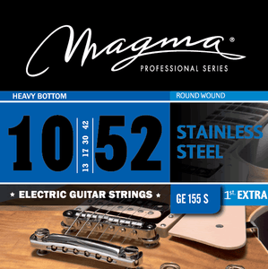 Electric Guitar Strings Custom Heavy Bottom Gauge Stainless Steel Set, .010 - .052 (GE155S)