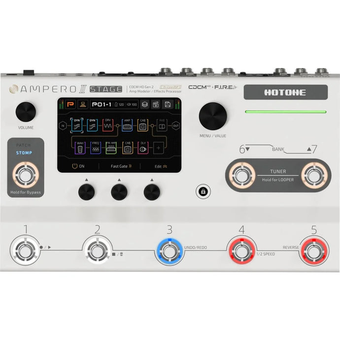 Hotone Ampero II Stage MP-380 Multi-Effects Pedal Dual Effect Chains with Expression Pedal FX Loop MIDI I/O Stereo OTG USB Audio Interface Touch Screen, (with 9V power supply)