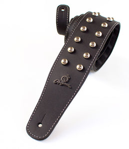 Magma Leathers 2.52" Delux Argentinean round silver metal inlays leather Guitar Strap Black (07MG01.)