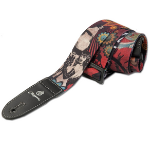 Magma Leathers 2" Soft-hand Polyester Guitar Strap Sublimation-Printed with Retro Design, Genuine Leather Ends (07MS01RT.)