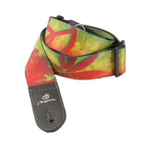 Magma Leathers 2" Soft-hand Polyester Guitar Strap Sublimation-Printed with Reggae Design, Genuine Leather Ends (07MS01R.)