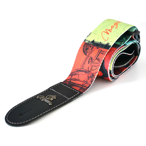 Magma Leathers 2" Soft-hand Polyester Guitar Strap Sublimation-Printed with Skate Design, Genuine Leather Ends (07MS01SK.)