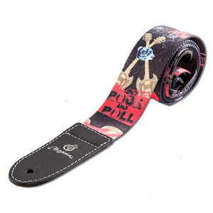 Magma Leathers 2" Soft-hand Polyester Guitar Strap Sublimation-Printed with Rock Design, Genuine Leather Ends (07MS01.)