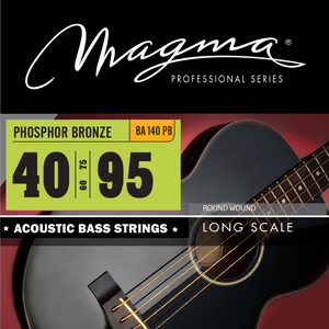 Magma Acoustic Bass Strings Extra Light+ - Phosphor Bronze Alloy Round Wound - Long Scale 34" Set, .040 - .095 (BA140PB)