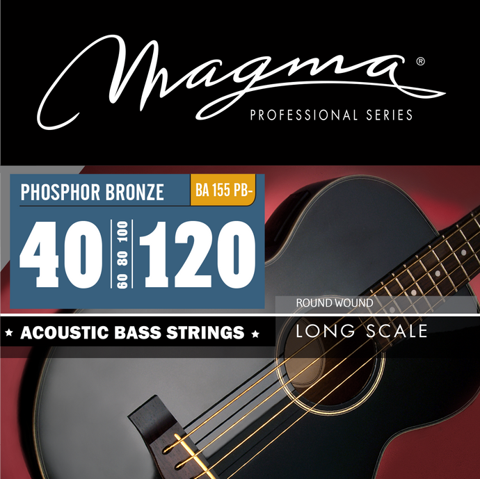 Magma Acoustic Bass Strings Light- - Phosphor Bronze Round Wound - Long Scale 34'' 5 Strings Set, .040 - .120 (BA155PB-)