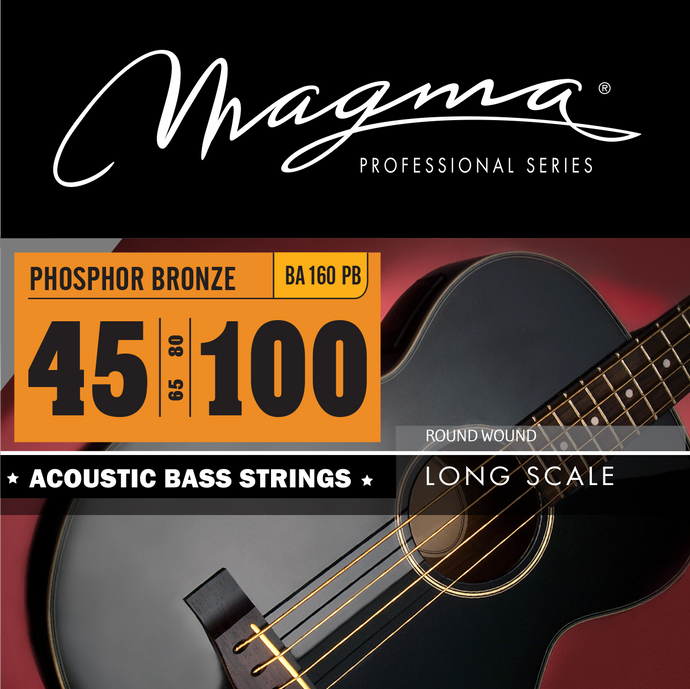Magma Acoustic Bass Strings Medium Light - Phosphor Bronze Round Wound - Long Scale 34'' Set, .045 - .100 (BA160PB)