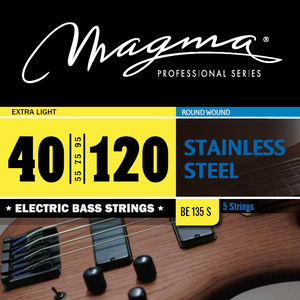 Magma Electric Bass Strings Extra Light - Stainless Steel Round Wound - Long Scale 34" 5 Strings Set, .040 - .120 (BE135S)