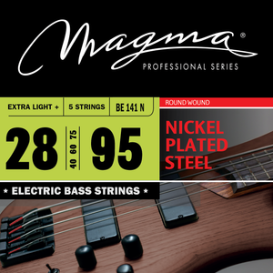 Magma Electric Bass Strings Extra Light - Nickel Plated Steel Round Wound - Long Scale 34" High C Set, .028 - .095 (BE141N)