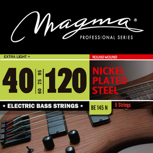 Magma Electric Bass Strings Extra Light - Nickel Plated Steel Round Wound - Long Scale 34" 5 Strings Set, .040 - .120 (BE145N)