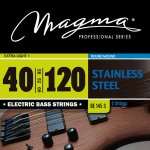 Magma Electric Bass Strings Extra Light - Stainless Steel Round Wound - Long Scale 34" 5 Strings Set, .040 - .120 (BE145S)