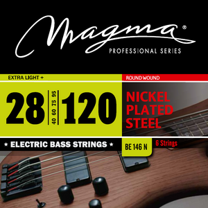 Magma Electric Bass Strings Extra Light - Nickel Plated Steel Round Wound - Long Scale 34" 6 Strings Set, .028 - .120 (BE146N)