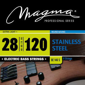 Magma Electric Bass Strings Extra Light+ - Stainless Steel Round Wound - Long Scale 34" 6 Strings Set, .028 - .120 (BE146S)
