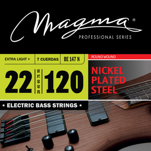 Magma Electric Bass Strings Extra Light - Nickel Plated Steel Round Wound - Long Scale 34" 7 Strings Set, .022 - .120 (BE147N)