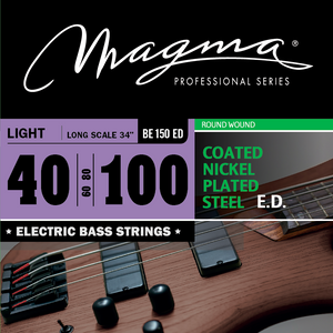 Magma Electric Bass Strings Light - COATED Nickel Plated Steel Round Wound - Long Scale 34" Set, .040 - .100 (BE150ED)