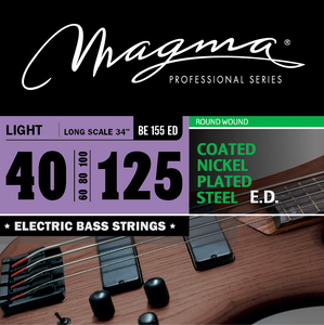 Magma Electric Bass Strings Light - COATED Nickel Plated Steel Round Wound - Long Scale 34" 5 Strings Set, .040 - .125 (BE155ED)