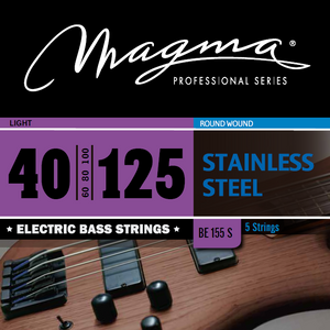 Magma Electric Bass Strings Light - Stainless Steel Round Wound - Long Scale 34" 5 Strings Set, .040 - .125 (BE155S)