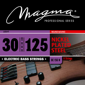 Magma Electric Bass Strings Light - Nickel Plated Steel Round Wound - Long Scale 34" 6 Strings Set, .030 - .125 (BE156N)