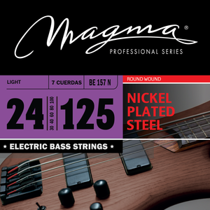 Magma Electric Bass Strings Light - Nickel Plated Steel Round Wound - Long Scale 34" 7 Strings Set, .024 - .125 (BE157N)