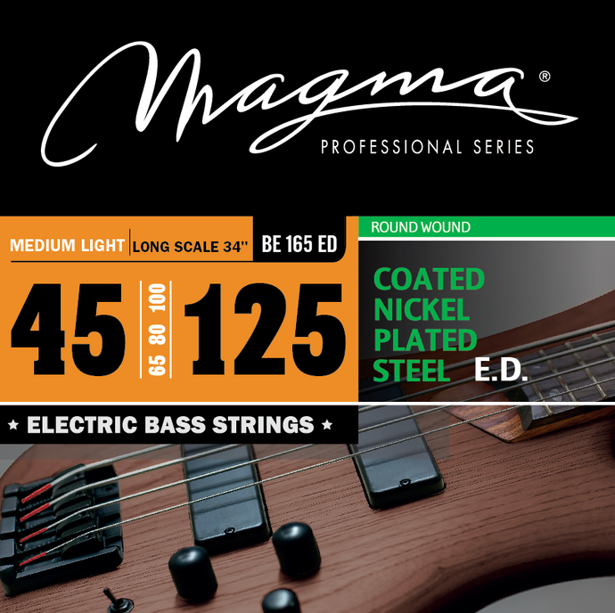 Magma Electric Bass Strings Medium Light - COATED Nickel Plated Steel Round Wound - Long Scale 34