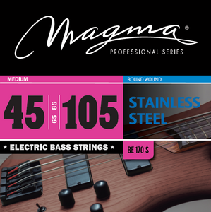 Magma Electric Bass Strings Medium - Stainless Steel Round Wound - Long Scale 34" Set, .045 - .105 (BE170S)