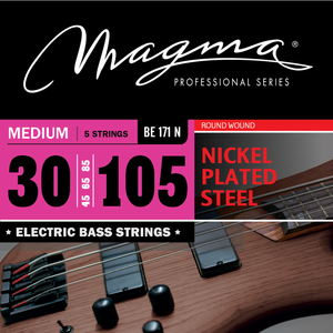 Magma Electric Bass Strings Medium - Nickel Plated Steel Round Wound - Long Scale 34" High C Set, .030 - .105 (BE171N)