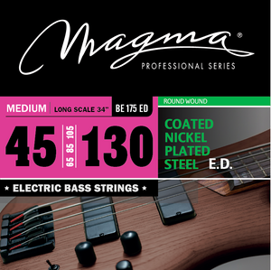 Magma Electric Bass Strings Medium - COATED Nickel Plated Steel Round Wound - Long Scale 34" 5 Strings Set, .045 - .130 (BE175ED)