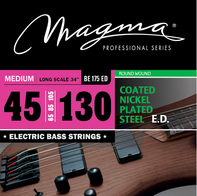 Magma Electric Bass Strings Medium - COATED Nickel Plated Steel Round Wound - Long Scale 34