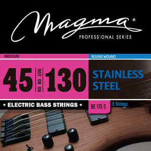 Magma Electric Bass Strings Medium - Stainless Steel Round Wound - Long Scale 34" 5 Strings Set, .045 - .130 (BE175S)
