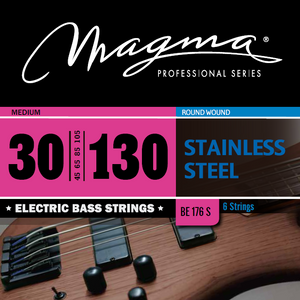 Magma Electric Bass Strings Medium - Stainless Steel Round Wound - Long Scale 34" 6 Strings Set, .030 - .130 (BE176S)