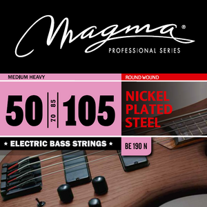 Magma Electric Bass Strings Medium Heavy - Nickel Plated Steel Round Wound - Long Scale 34" Set, .050 - .105 (BE190N)
