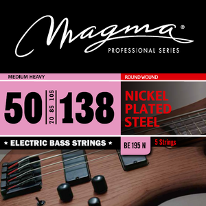 Magma Electric Bass Strings Medium Heavy - Nickel Plated Steel Round Wound - Long Scale 34" 5 Strings Set, .050 - .138 (BE195N)
