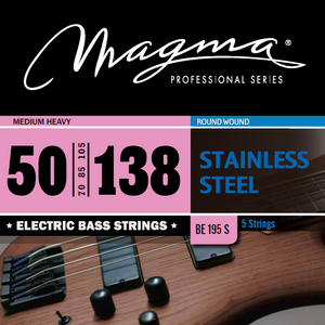 Magma Electric Bass Strings Medium Heavy - Stainless Steel Round Wound - Long Scale 34" 5 Strings Set, .050 - .138 (BE195S)