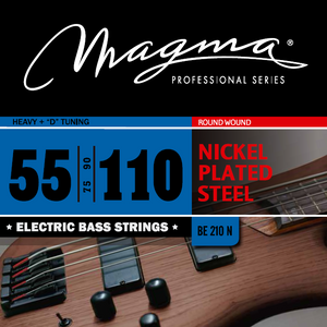 Magma Electric Bass Strings Heavy + - Nickel Plated Steel Round Wound - Long Scale 34" Set, .055 - .110 (BE210N)