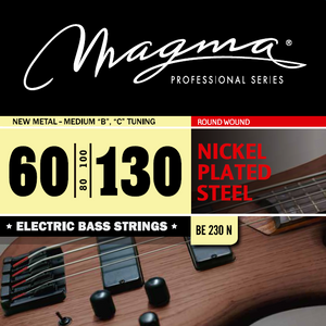Magma Electric Bass Strings New Metal-Medium - Nickel Plated Steel Round Wound - Long Scale 34" Set, .060 - .130 (BE230N)