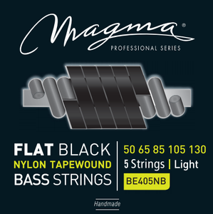 Magma Electric Bass Strings Light - Flat Black Nylon Tapewound Strings - Long Scale 34" 5 Strings Set, .050 - .130 (BE405NB)