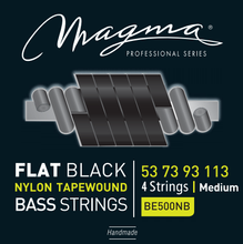 Load image into Gallery viewer, Magma Electric Bass Strings Medium - Flat Black Nylon Tapewound Strings - Long Scale 34&quot; 4 Strings Set, .053 - .113 (BE500NB)
