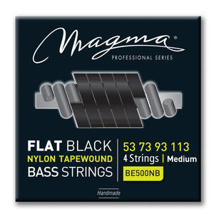Magma Electric Bass Strings Medium - Flat Black Nylon Tapewound Strings - Long Scale 34" 4 Strings Set, .053 - .113 (BE500NB)