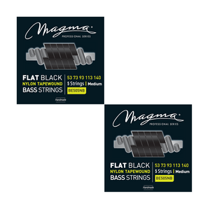 Magma Electric Bass Strings Medium - Flat Black Nylon Tapewound Strings - Long Scale 34" 5 Strings Set, .053 - .130 (BE505NB)