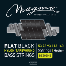 Load image into Gallery viewer, Magma Electric Bass Strings Medium - Flat Black Nylon Tapewound Strings - Long Scale 34&quot; 5 Strings Set, .053 - .130 (BE505NB)
