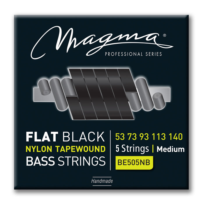 Magma Electric Bass Strings Medium - Flat Black Nylon Tapewound Strings - Long Scale 34