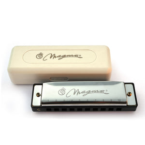Magma Harmonica, 10 Holes 20 Tones Blues Diatonic Harmonica Key of C For Adults, Beginners, Professional Player and Kids, as Gift, Silver (H1004S)