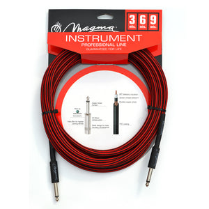 Magma Instrument Cable, 1/4" Right Angle Rean By Neutrix, Red and Black Tweed Cloth Jacket, 20 ft. (MC102RN)