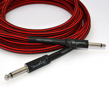 Load image into Gallery viewer, Magma Instrument Cable, 1/4&quot; Right Angle Rean By Neutrix, Red and Black Tweed Cloth Jacket, 20 ft. (MC102RN)
