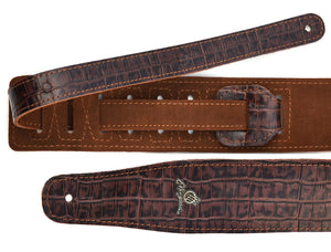 Magma Leathers 2.52" Delux Argentinean Leather Guitar Strap Crocodrile Brown (07MCO02.)