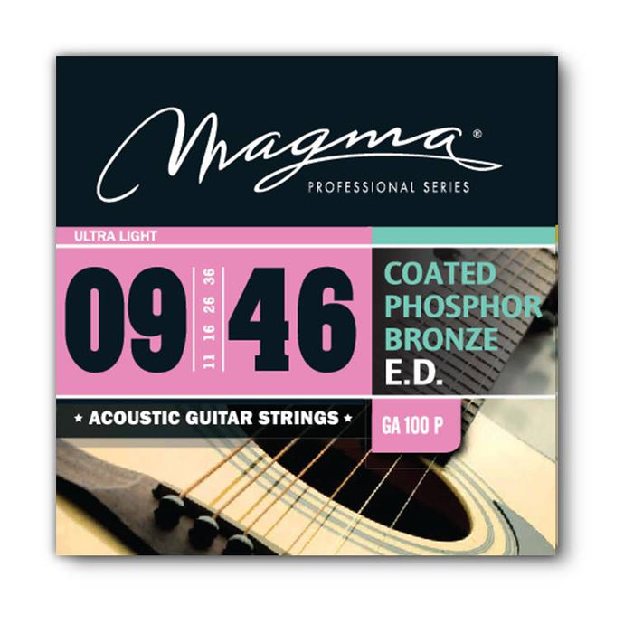 Magma Acoustic Guitar Strings Light Gauge COATED Phosphor Bronze Set, .009 - .046 (GA100P)