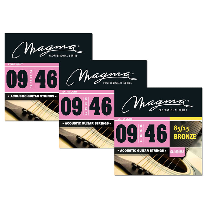 Magma Acoustic Guitar Strings Ultra Light Gauge 85/15 Bronze 3 Set, .009 - .046 (FBA-GA100B85-3)