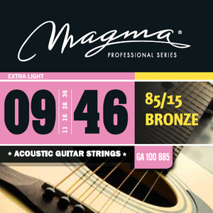 Magma Acoustic Guitar Strings Ultra Light Gauge 85/15 Bronze Set, .009 - .046 (GA100B85)